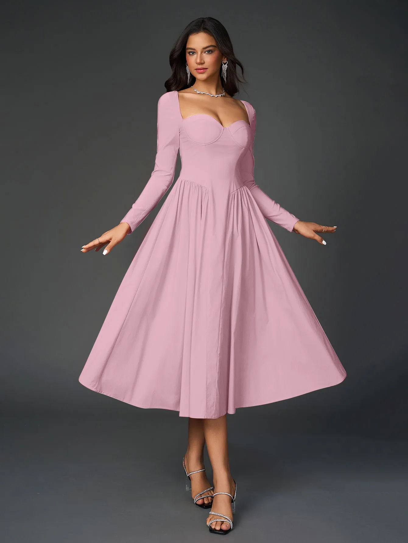 Long Sleeve Tie Back A-Line Dress