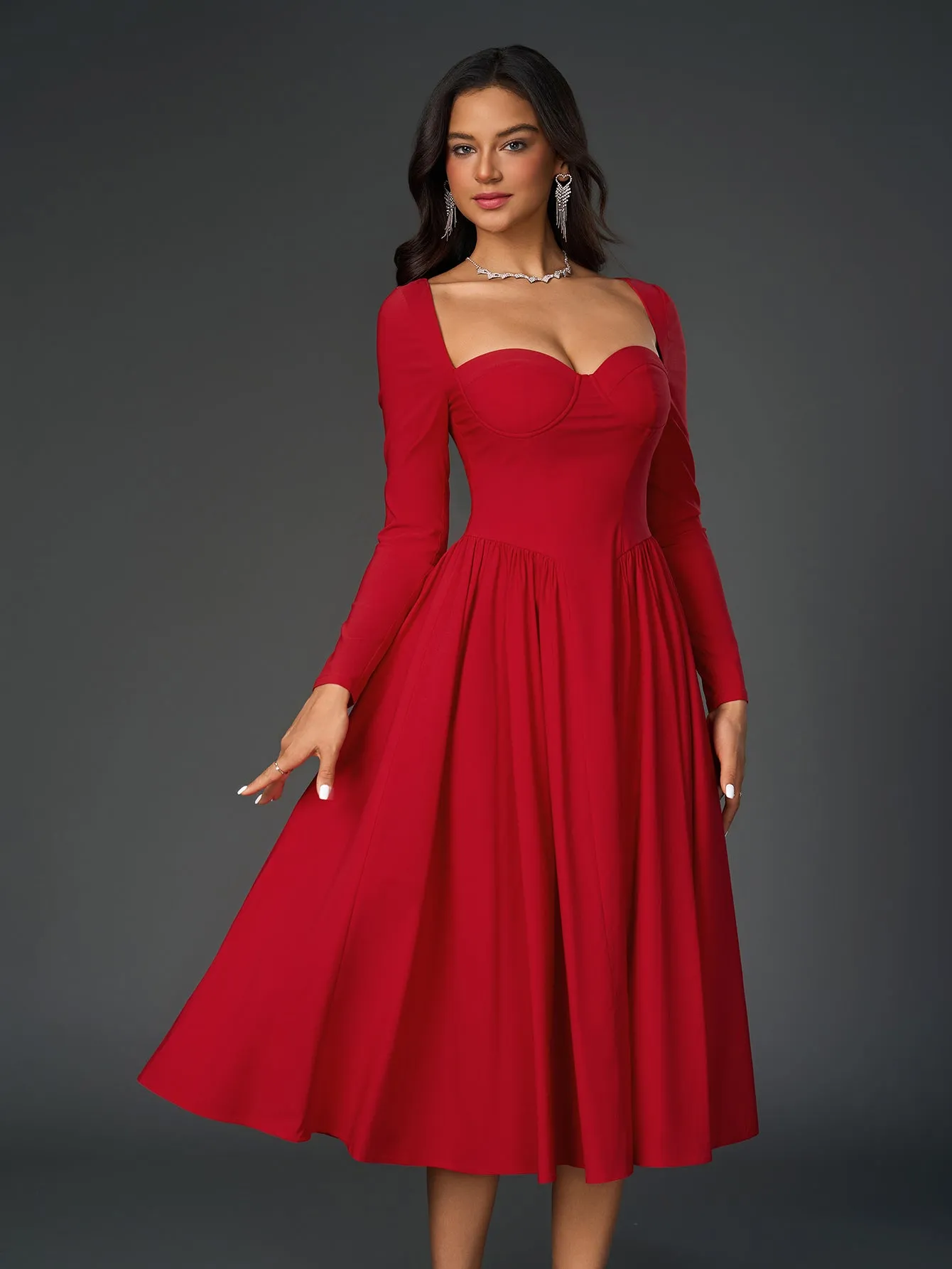 Long Sleeve Tie Back A-Line Dress
