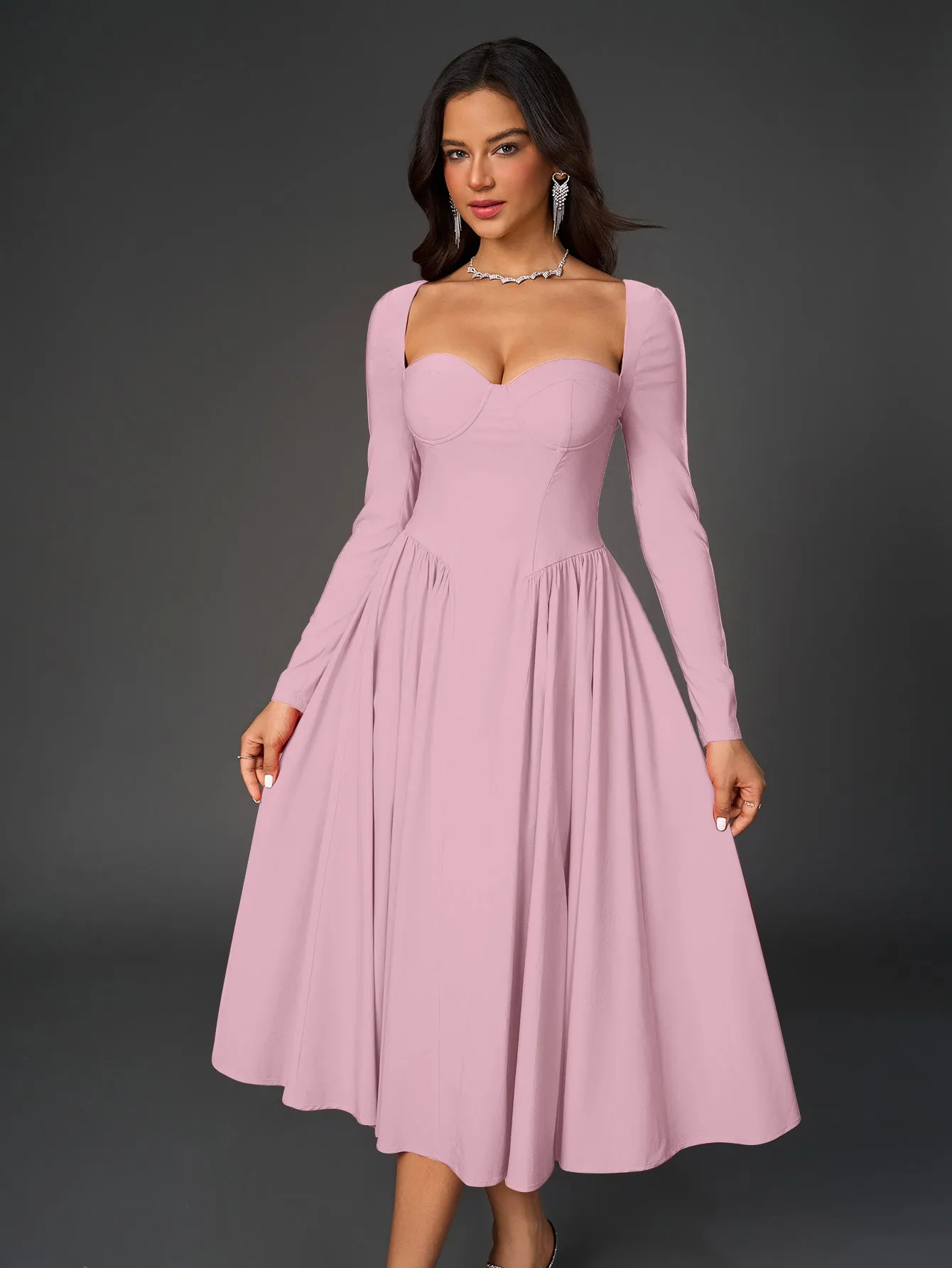 Long Sleeve Tie Back A-Line Dress
