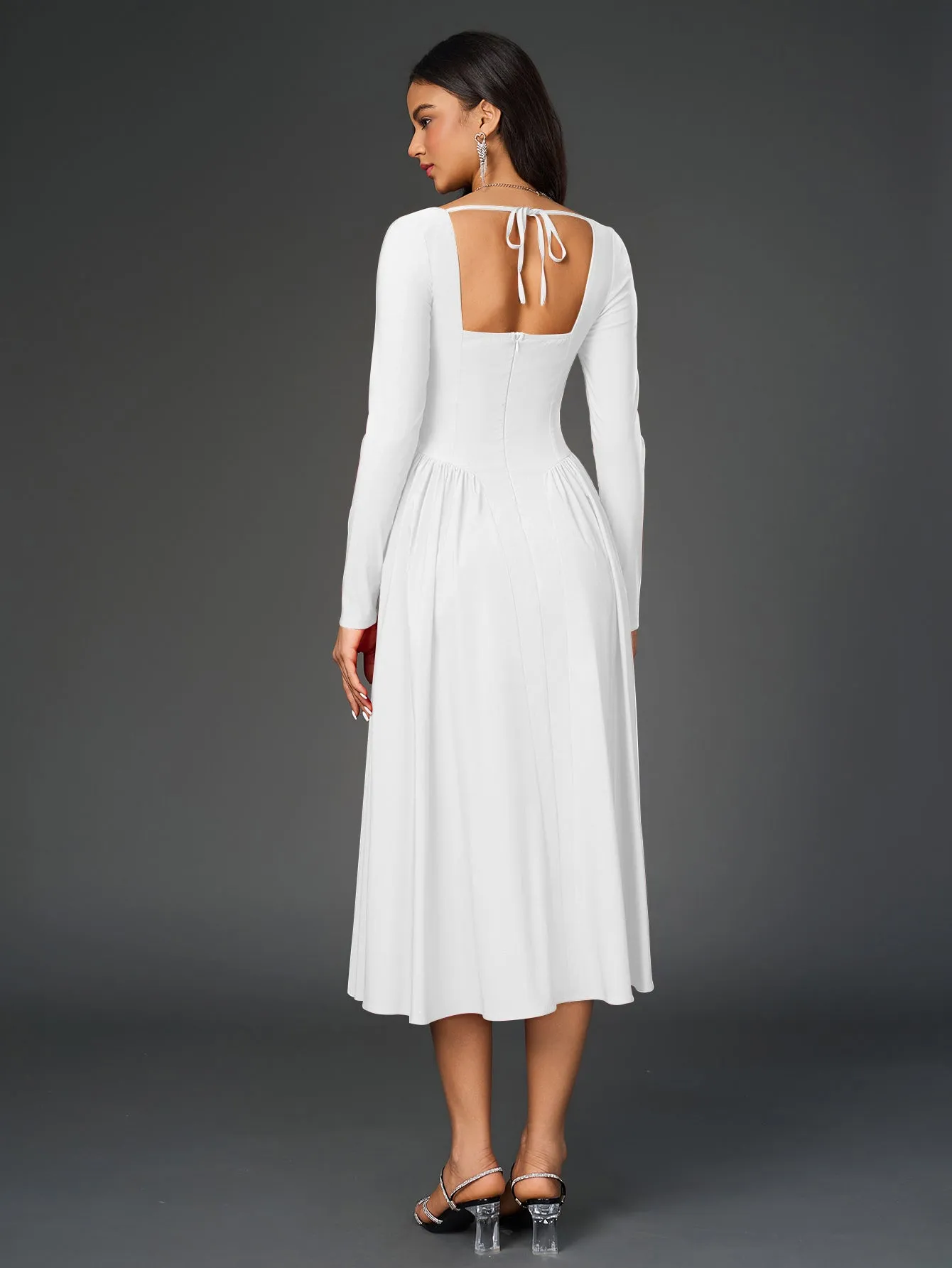 Long Sleeve Tie Back A-Line Dress