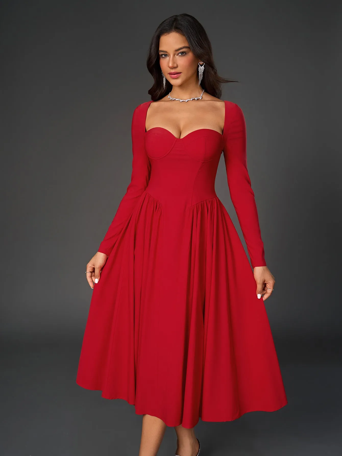 Long Sleeve Tie Back A-Line Dress