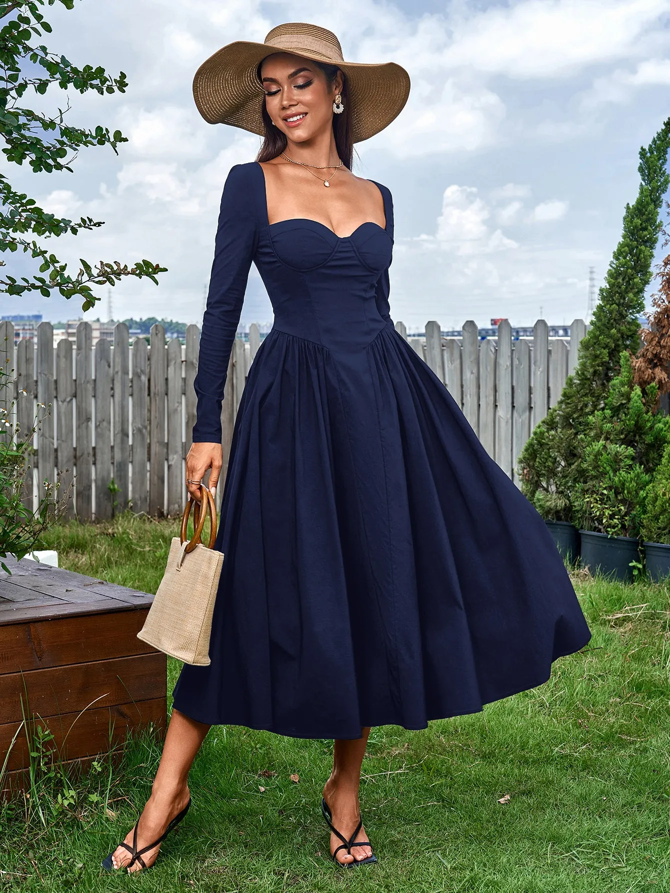 Long Sleeve Tie Back A-Line Dress