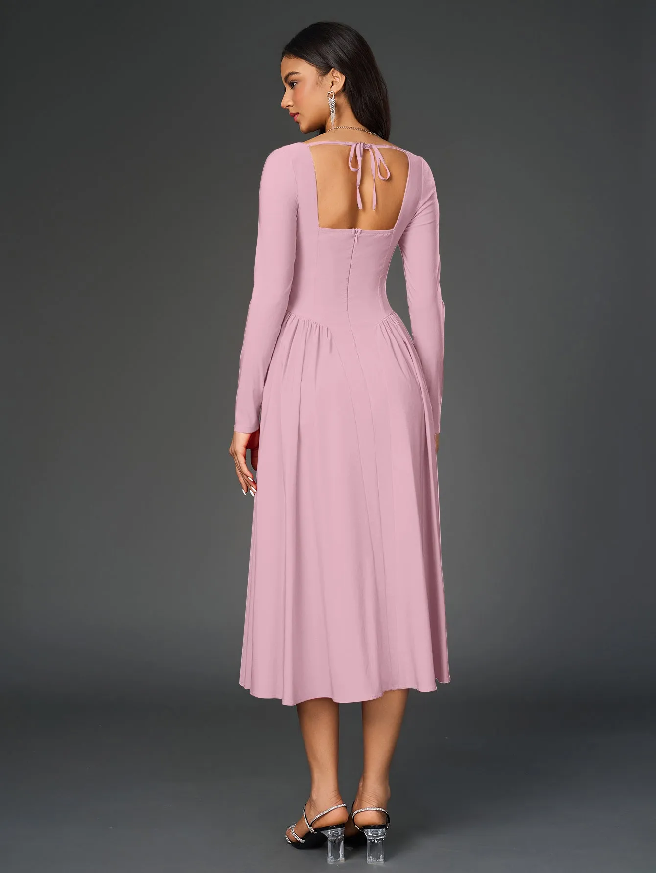 Long Sleeve Tie Back A-Line Dress