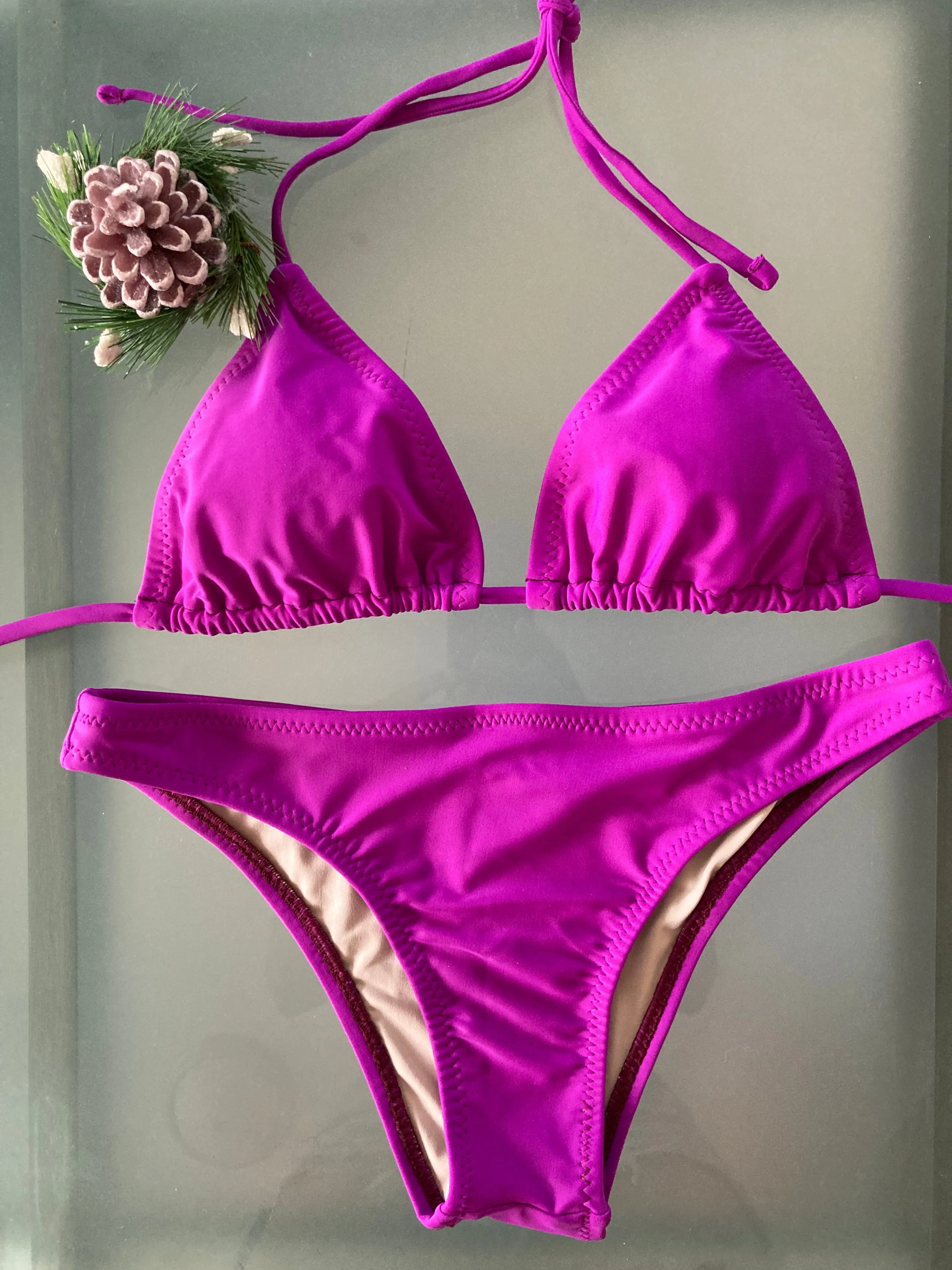 Magenta Triangle Bikini Top