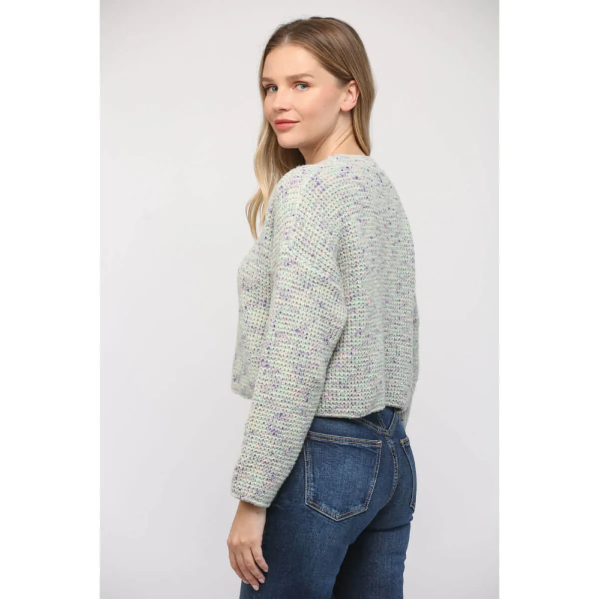 Marled Yarn Waffled Knit Sweater