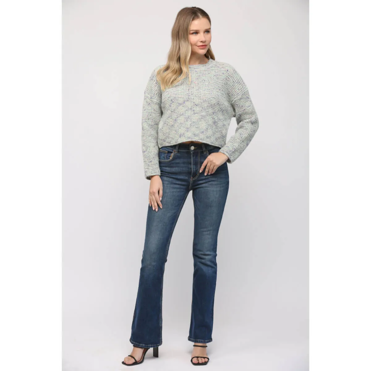 Marled Yarn Waffled Knit Sweater