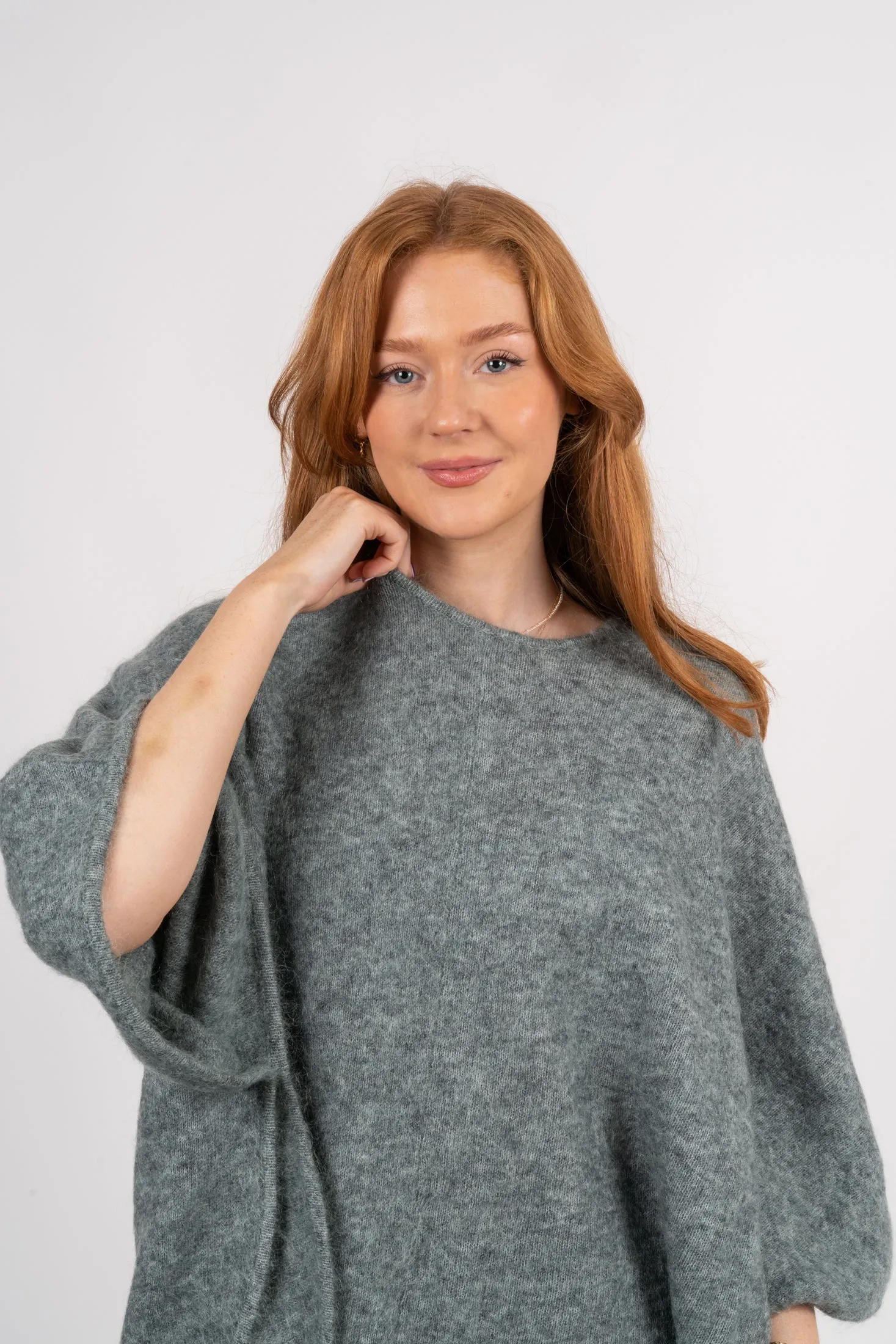 Mohair Demi Curvy Poncho - Light Seaweed