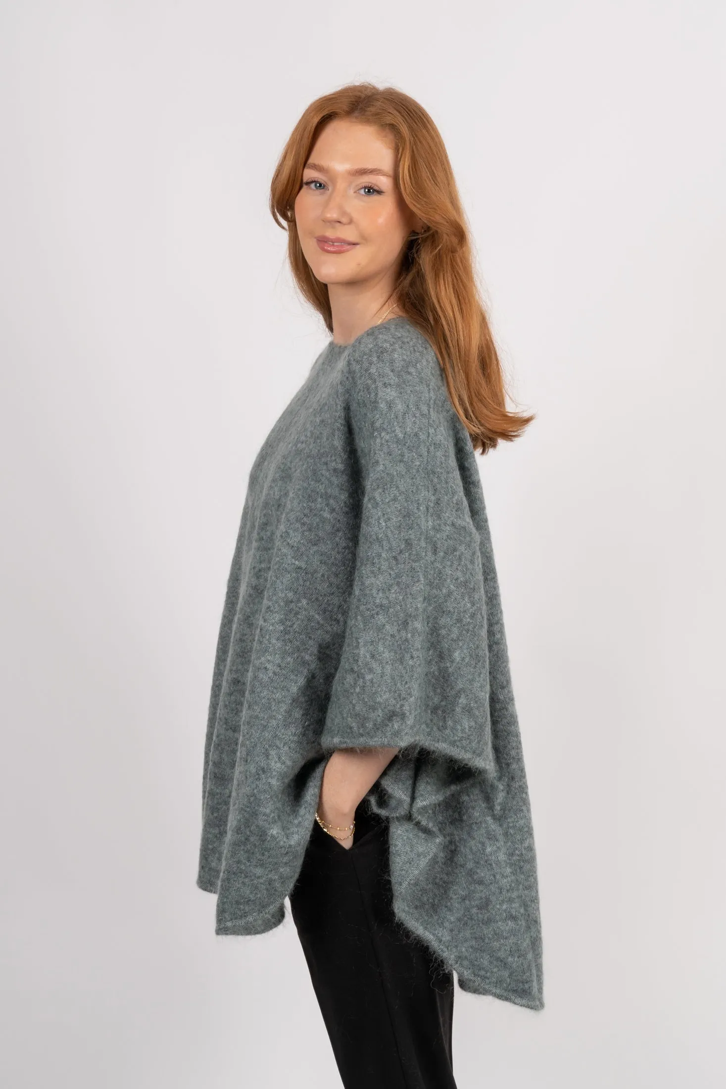 Mohair Demi Curvy Poncho - Light Seaweed