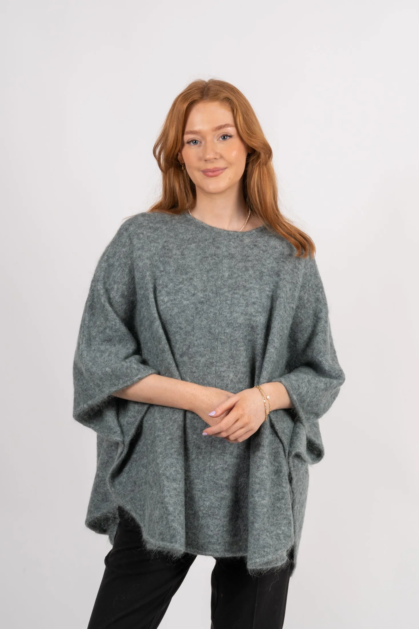 Mohair Demi Curvy Poncho - Light Seaweed