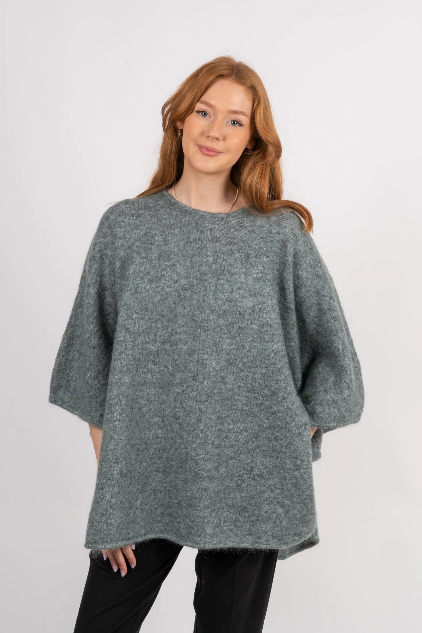 Mohair Demi Curvy Poncho - Light Seaweed