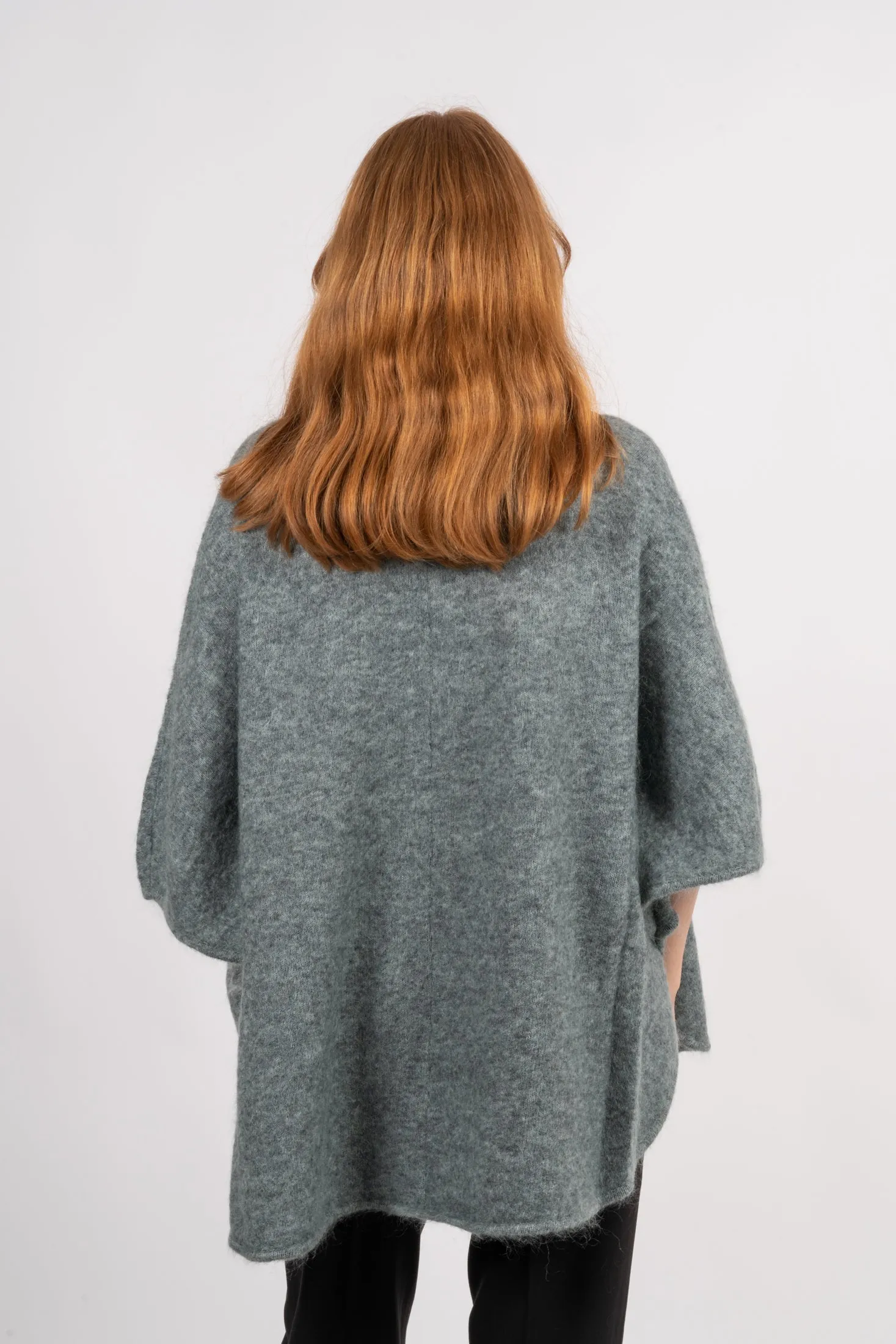 Mohair Demi Curvy Poncho - Light Seaweed