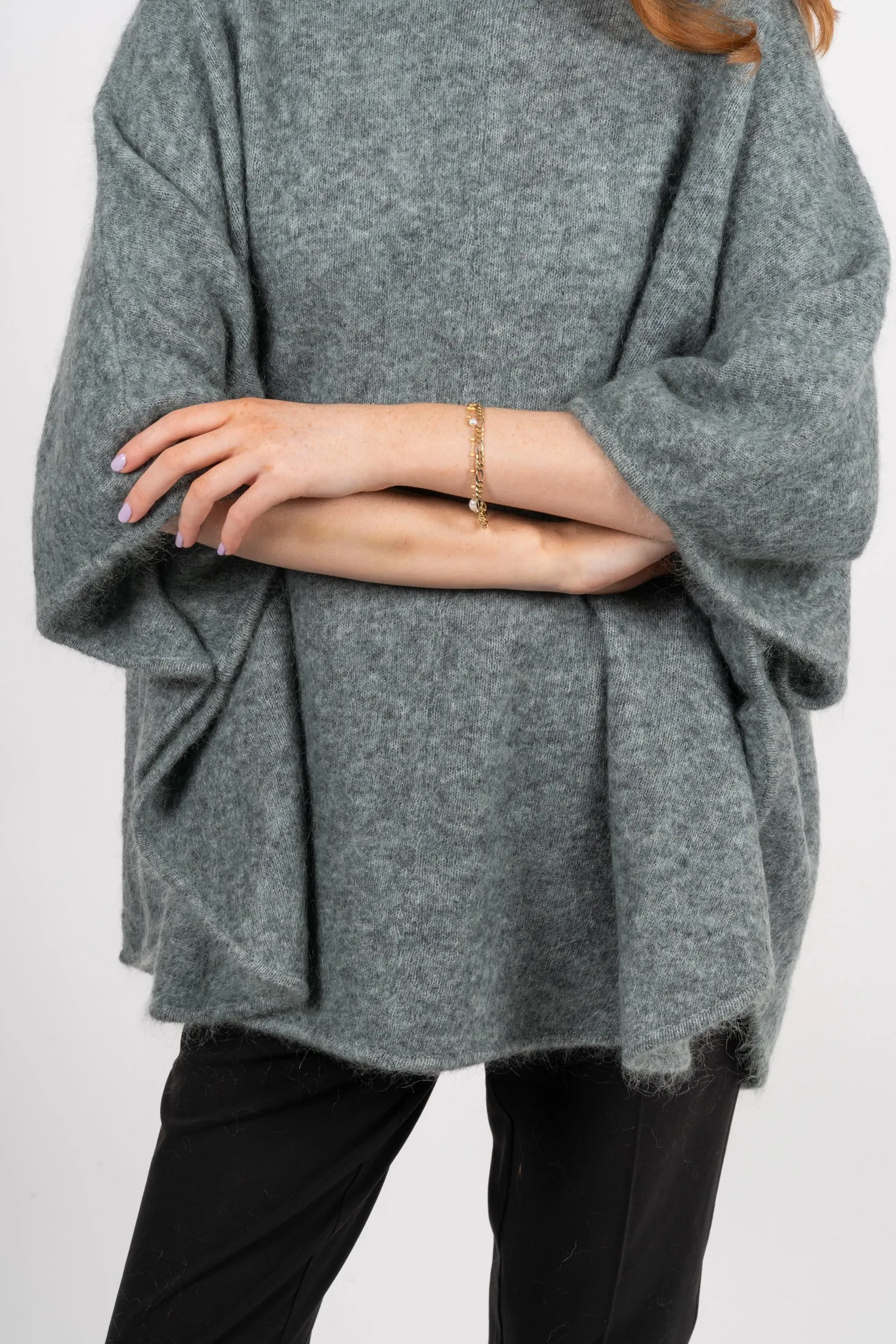 Mohair Demi Curvy Poncho - Light Seaweed