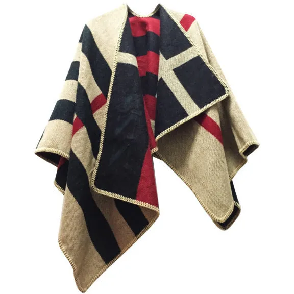 Monogram Poncho in Black & Red