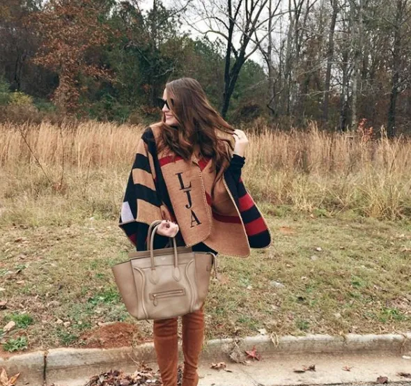 Monogram Poncho in Black & Red