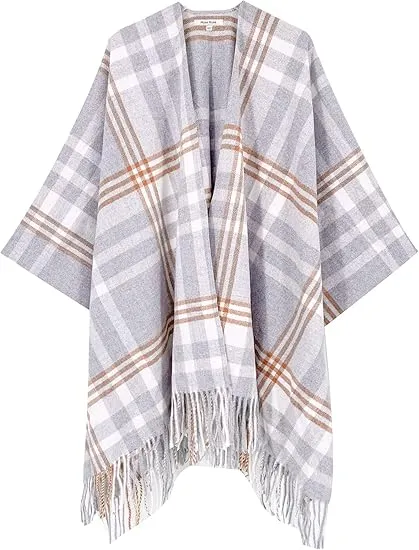 Mulitcolored Winter Chic Plaid Poncho Cardigan