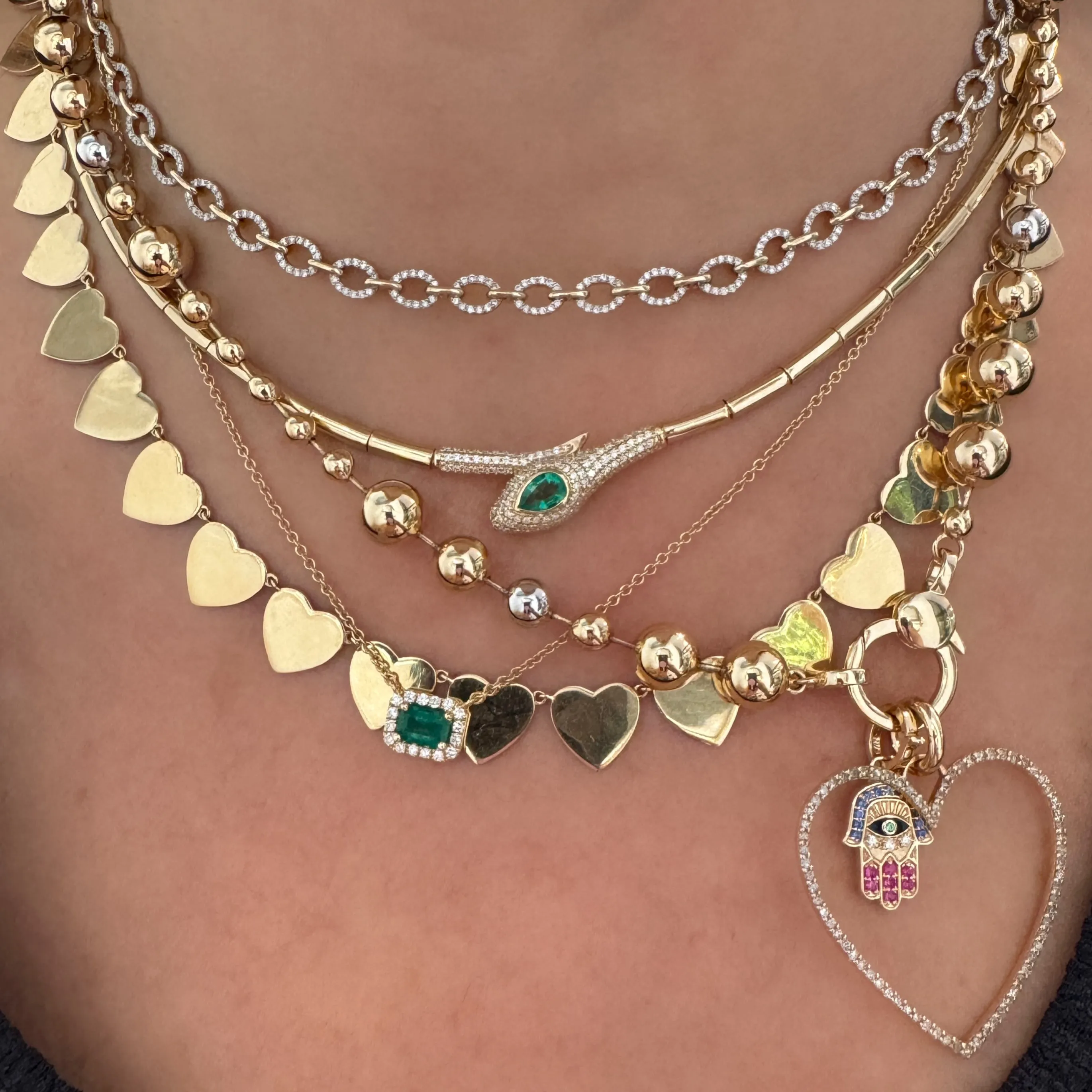 Petite Emerald Cut Emerald & Pave Diamond Necklace