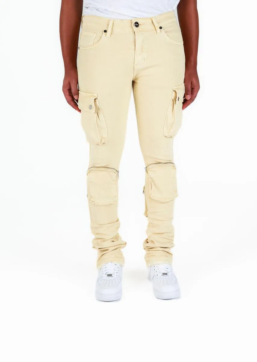 Pheelings NEVER LOOK BACK CARGO FLARE STACK DENIM (CREAM)