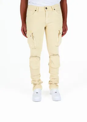 Pheelings NEVER LOOK BACK CARGO FLARE STACK DENIM (CREAM)