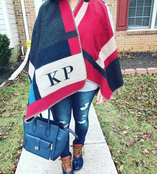 Plaid Monogram Poncho in multicolor