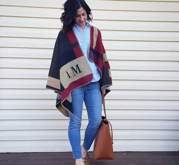 Plaid Monogram Poncho in multicolor