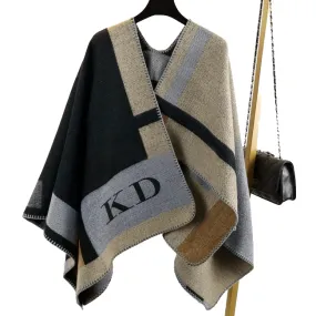 Plaid Monogram Poncho in neutral