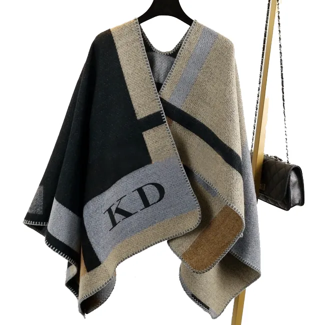 Plaid Monogram Poncho in neutral