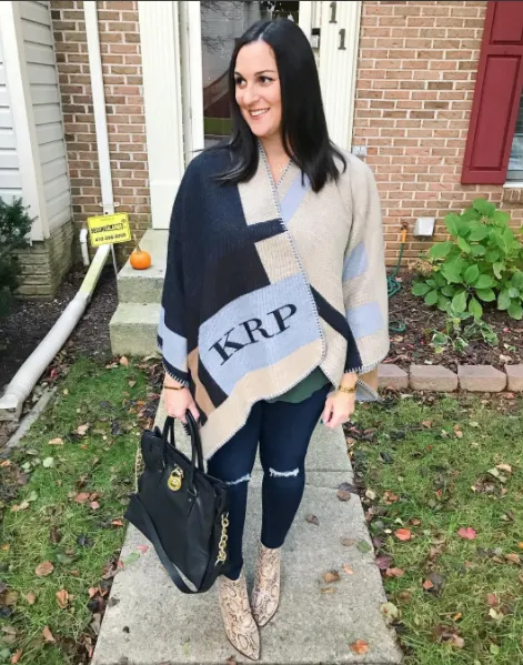 Plaid Monogram Poncho in neutral