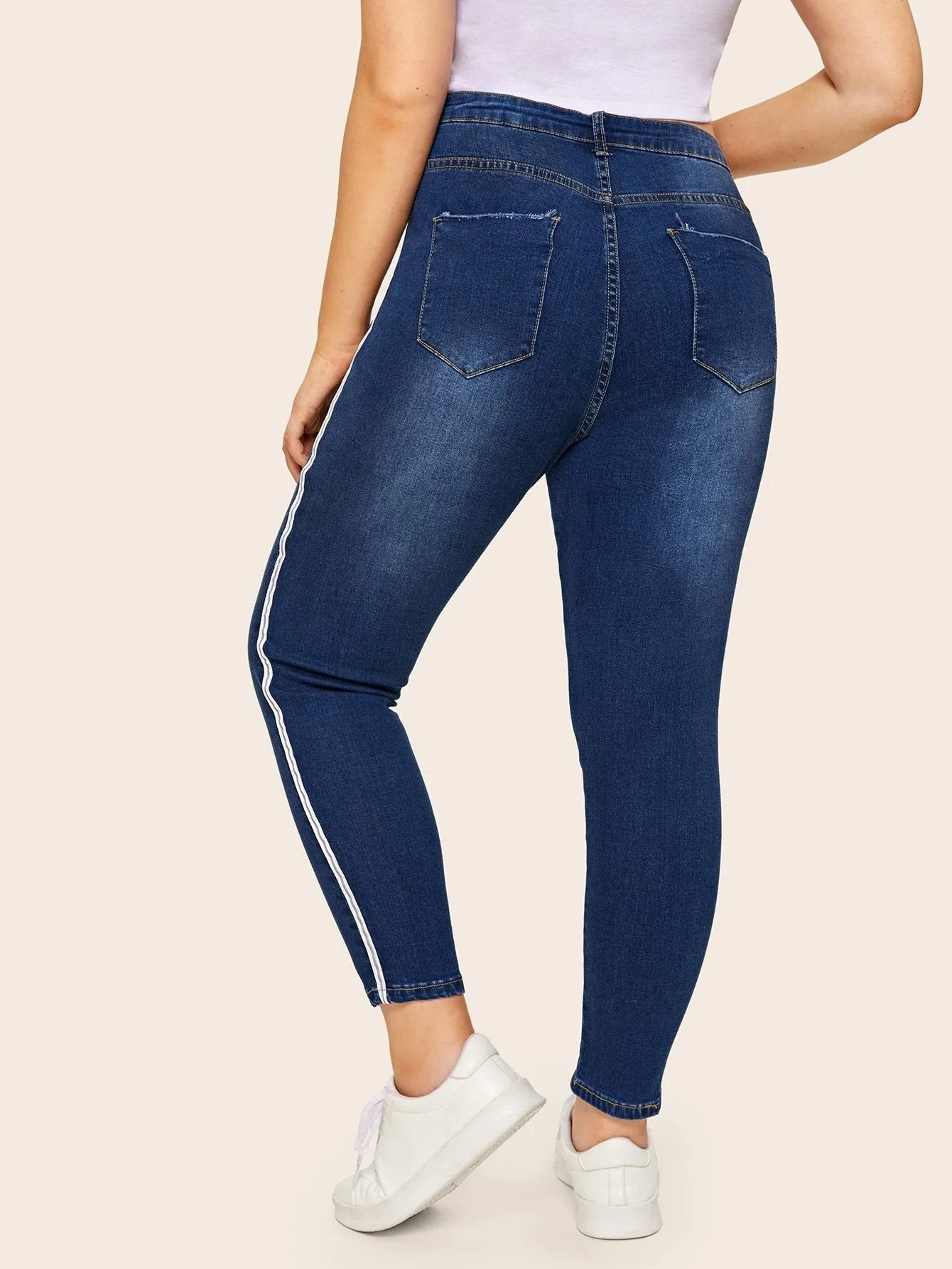 Plus Contrast Taped Side Jeans