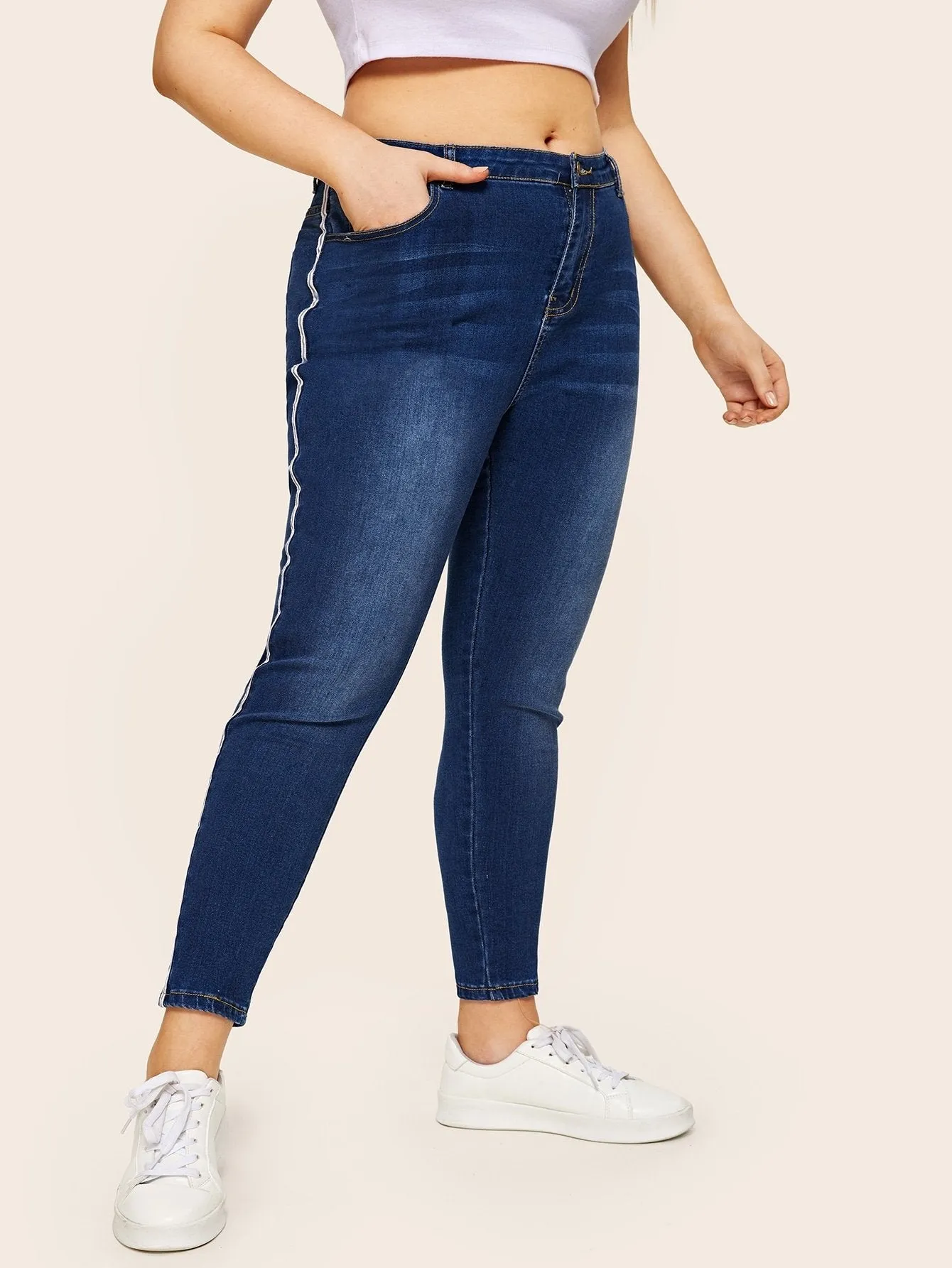 Plus Contrast Taped Side Jeans