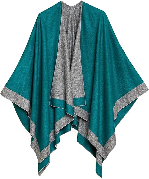 Purple-Gray Luxurious Knit Sweater Poncho Cardigan
