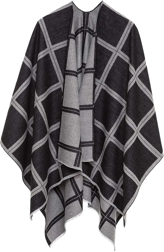 Purple-Gray Luxurious Knit Sweater Poncho Cardigan