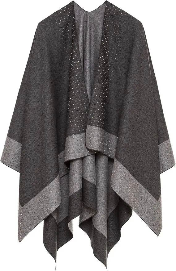 Purple-Gray Luxurious Knit Sweater Poncho Cardigan