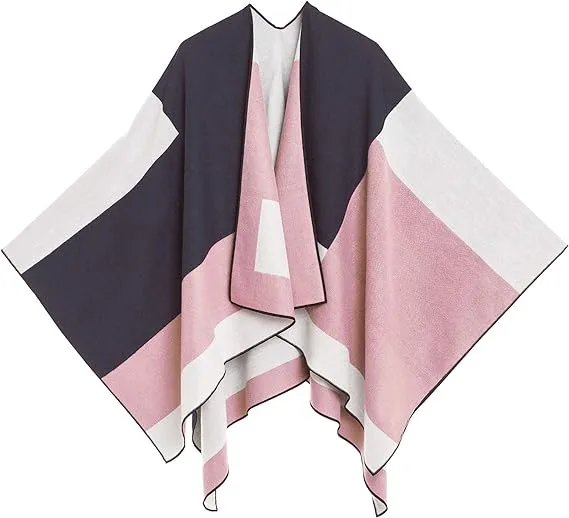 Purple-Gray Luxurious Knit Sweater Poncho Cardigan