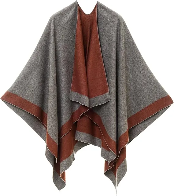 Purple-Gray Luxurious Knit Sweater Poncho Cardigan