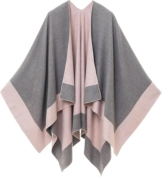 Purple-Gray Luxurious Knit Sweater Poncho Cardigan