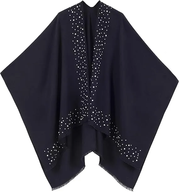 Purple-Gray Luxurious Knit Sweater Poncho Cardigan