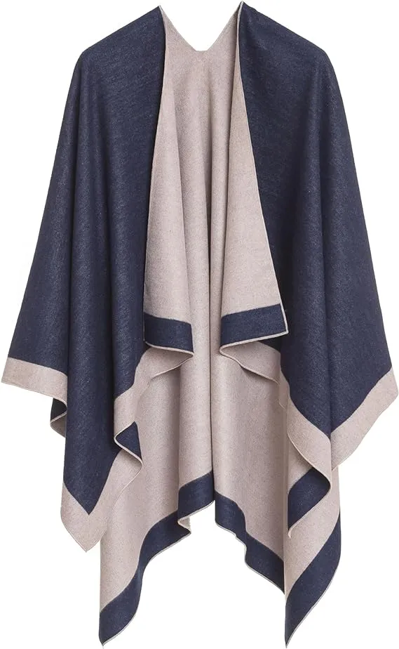 Purple-Gray Luxurious Knit Sweater Poncho Cardigan