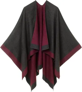 Purple-Gray Luxurious Knit Sweater Poncho Cardigan