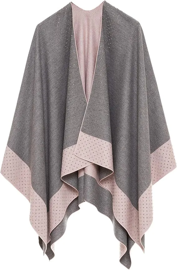 Purple-Gray Luxurious Knit Sweater Poncho Cardigan