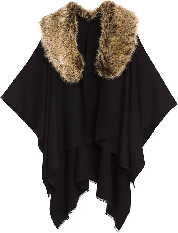 Purple-Gray Luxurious Knit Sweater Poncho Cardigan