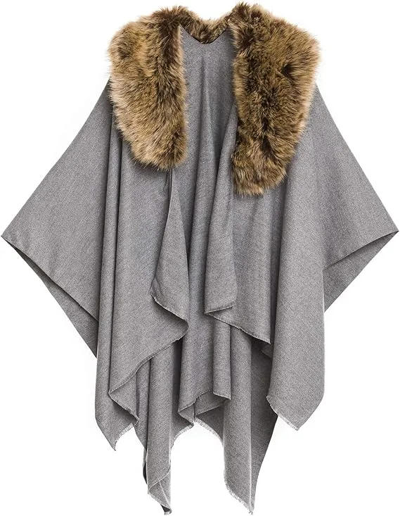 Purple-Gray Luxurious Knit Sweater Poncho Cardigan