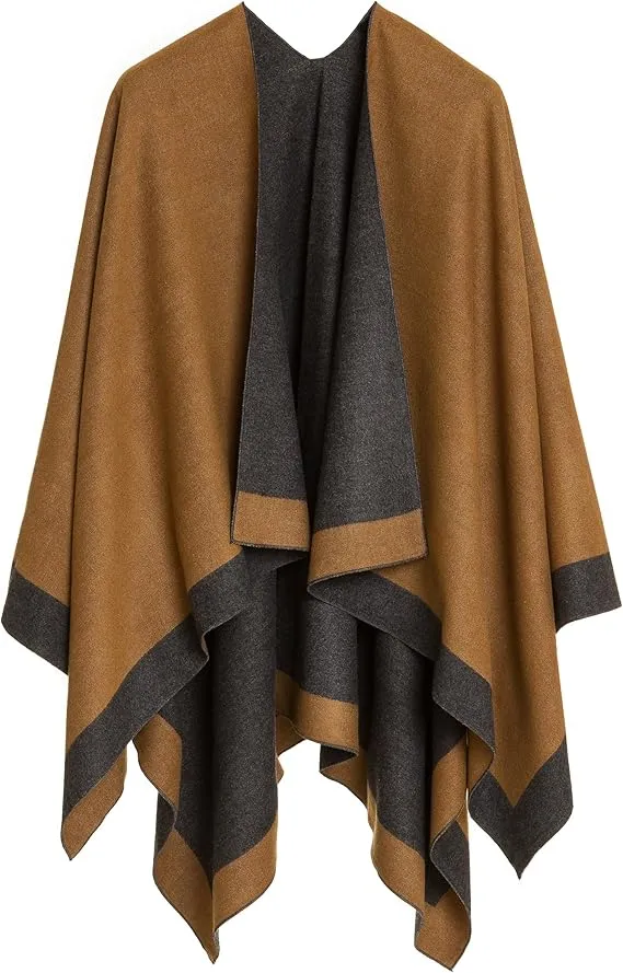 Purple-Gray Luxurious Knit Sweater Poncho Cardigan