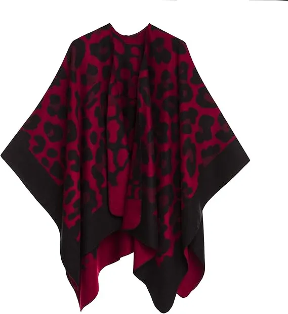 Purple-Gray Luxurious Knit Sweater Poncho Cardigan