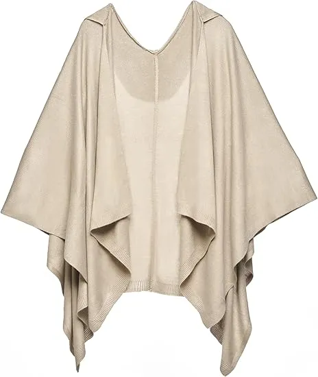 Purple-Gray Luxurious Knit Sweater Poncho Cardigan
