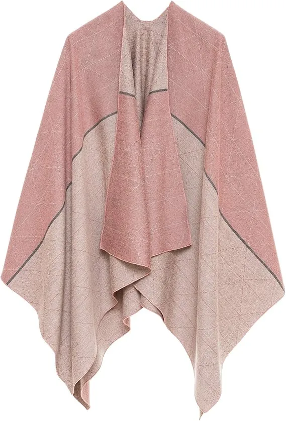 Purple-Gray Luxurious Knit Sweater Poncho Cardigan