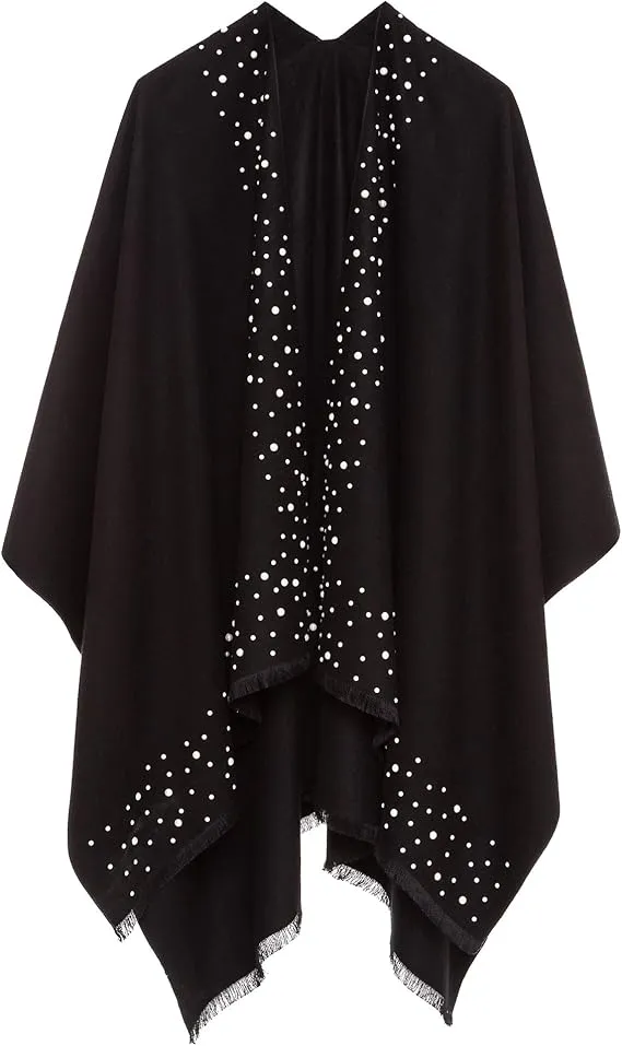 Purple-Gray Luxurious Knit Sweater Poncho Cardigan