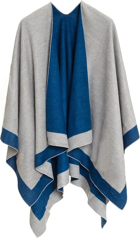 Purple-Gray Luxurious Knit Sweater Poncho Cardigan