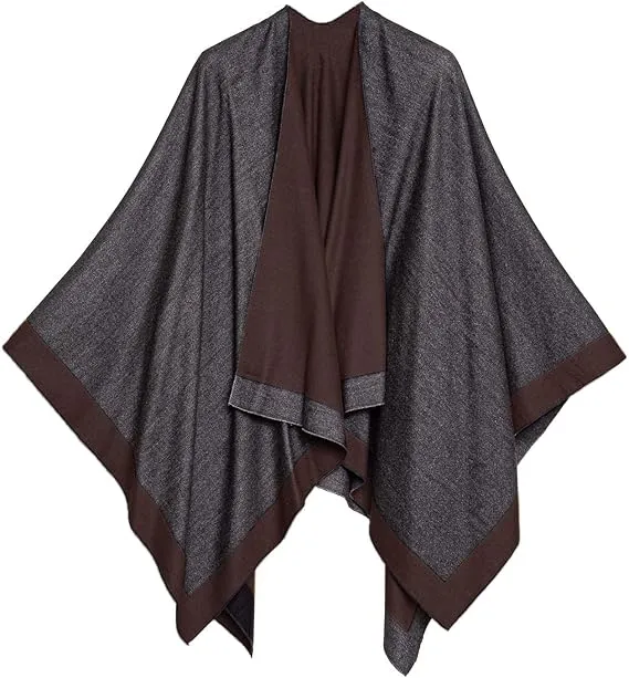Purple-Gray Luxurious Knit Sweater Poncho Cardigan