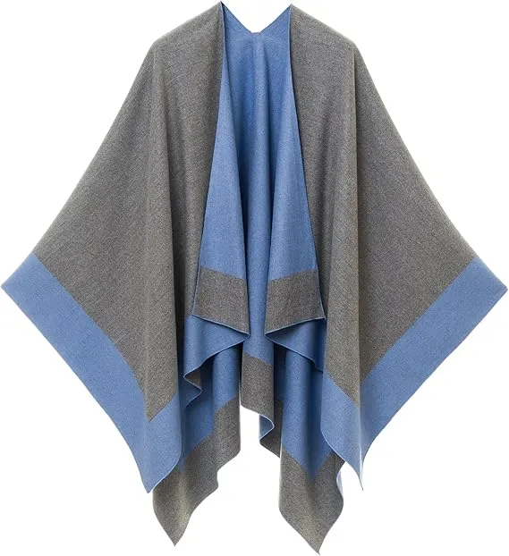 Purple-Gray Luxurious Knit Sweater Poncho Cardigan