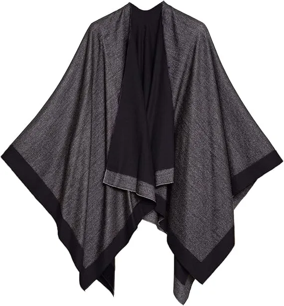 Purple-Gray Luxurious Knit Sweater Poncho Cardigan